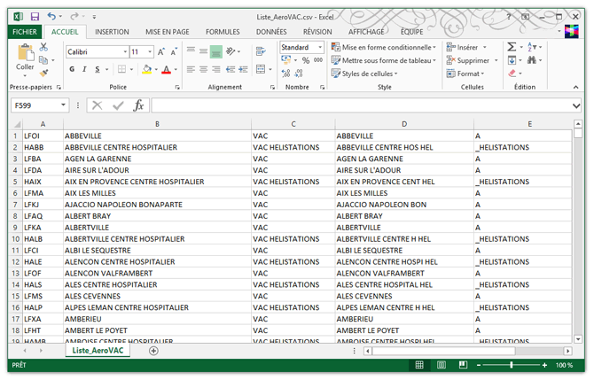 Vue d'une liste sous Excel